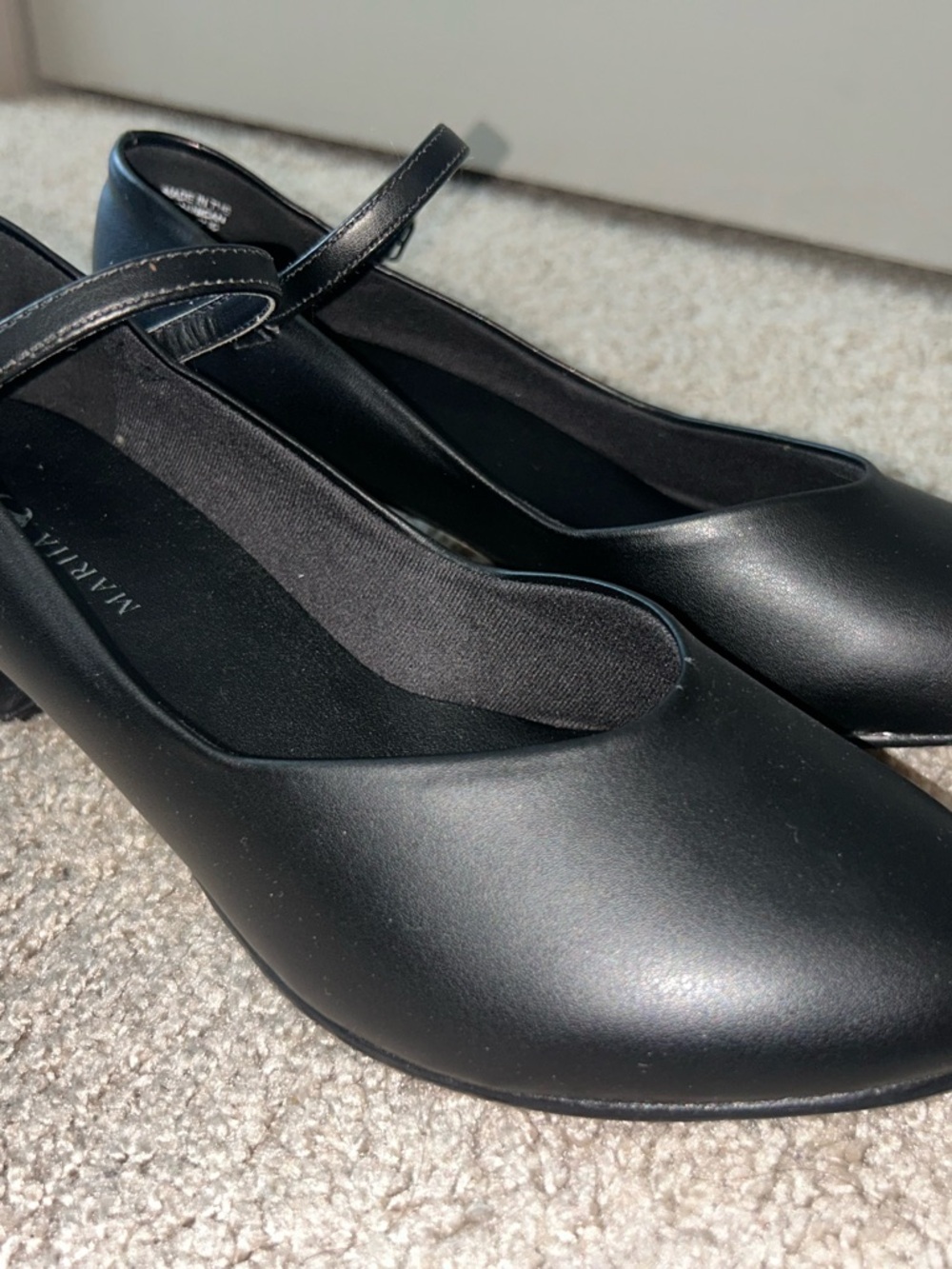 Women black character shoes 1.5 inches heel